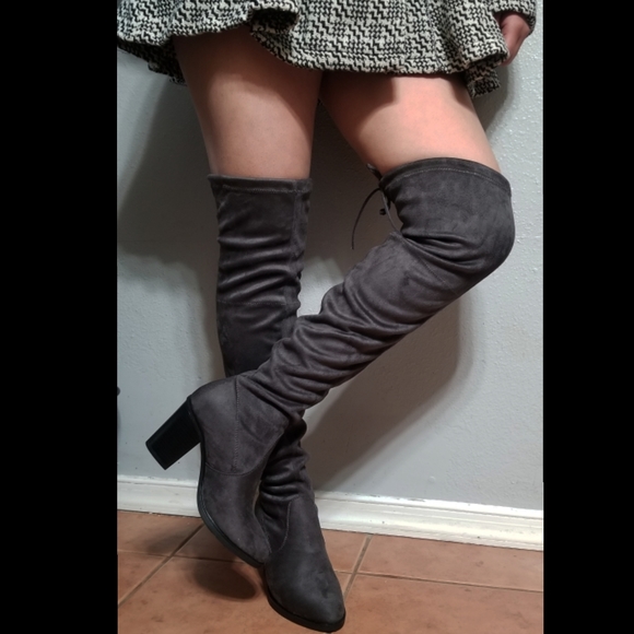Elevator over knee boots Vegan Suede dark gray - Picture 2 of 7